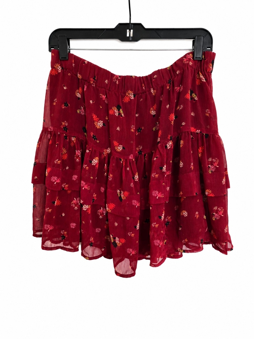 Free People Women’s Red Floral Tiered Mini Skirt